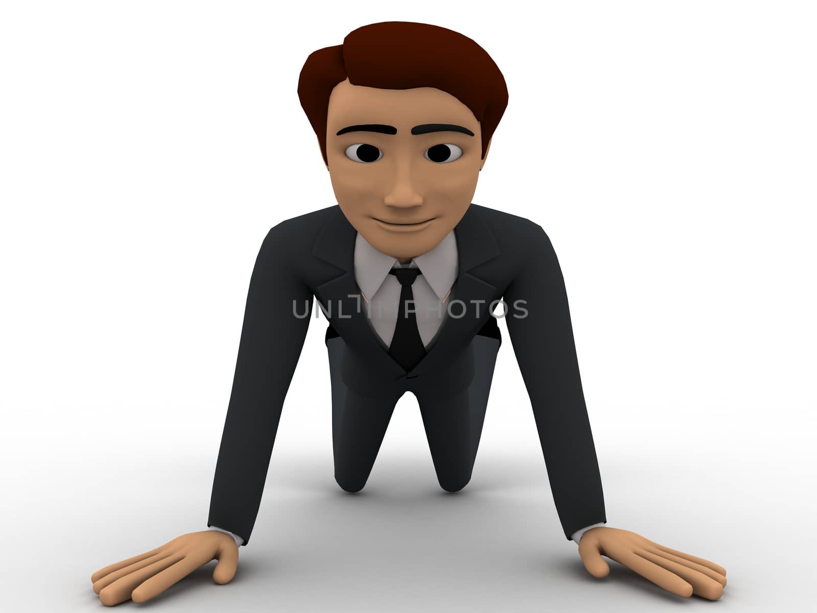 3d man on knee and requesting concept on white background, front angle view