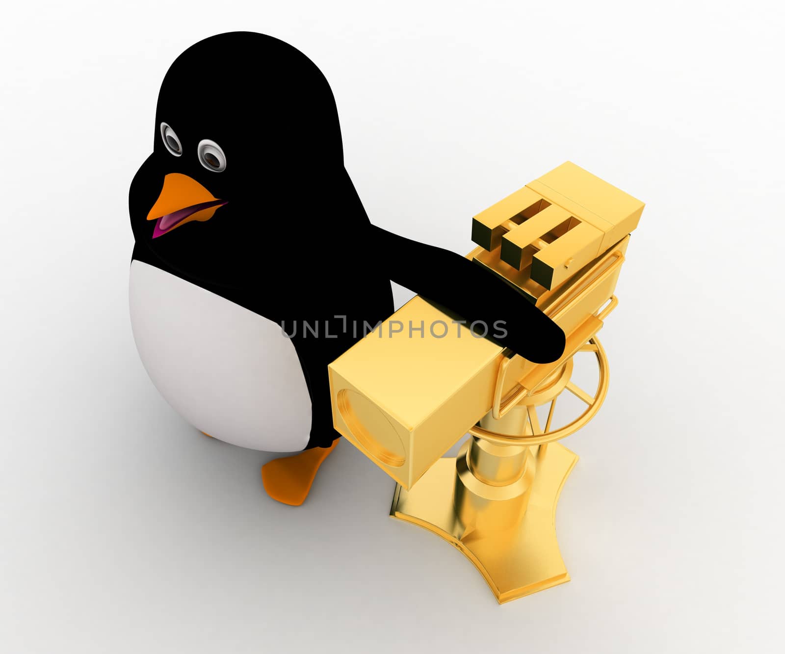 3d penuin with golden camera award concept by touchmenithin@gmail.com