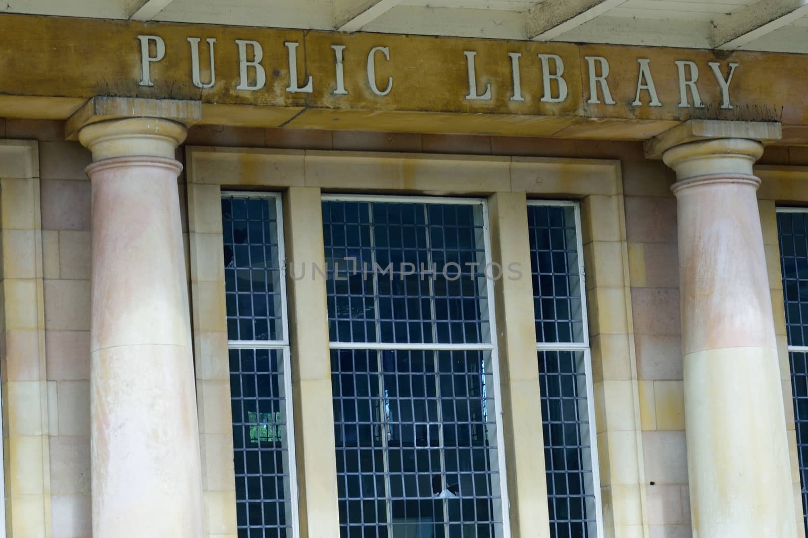 Public Library sign with pillars