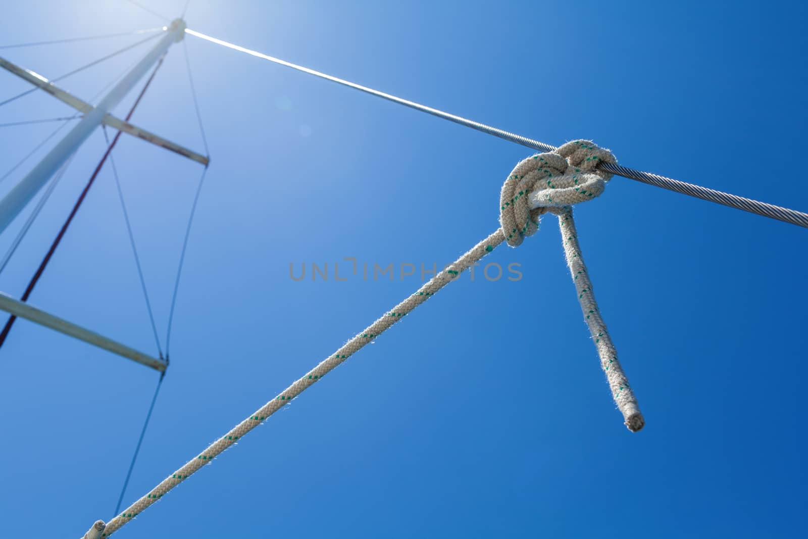 Knot of the rope on on sailing yacht travel from Ko Samui to Ko Phangan ,Thailand