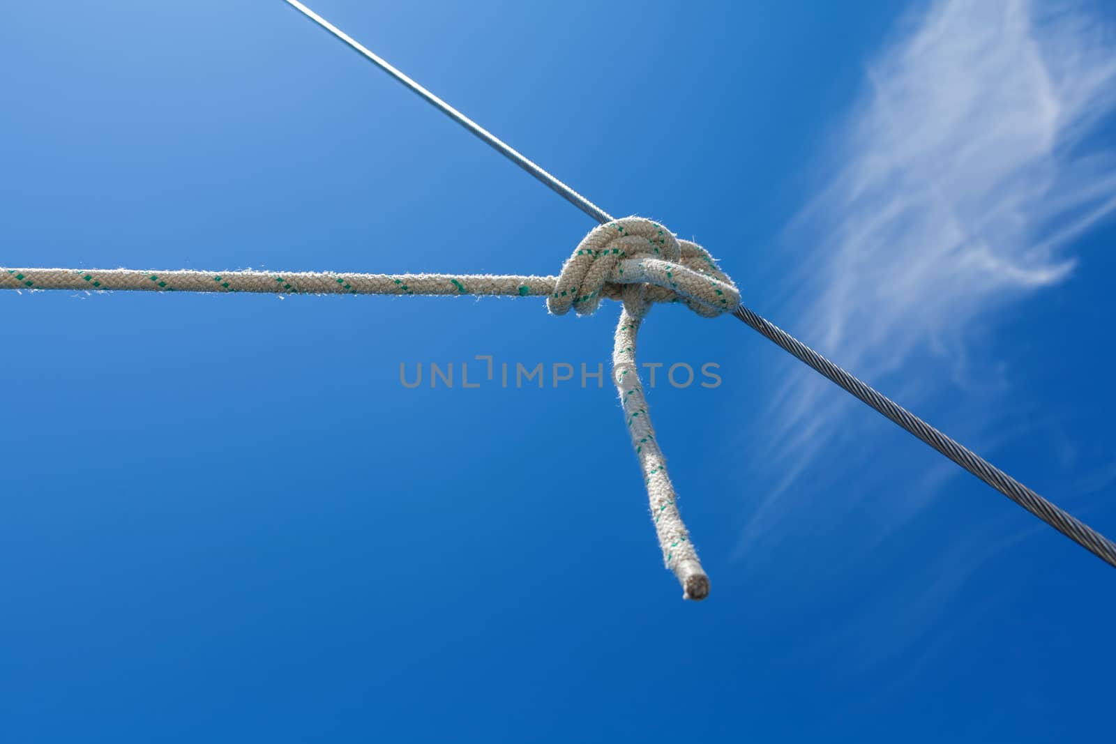 Knot of the rope on on sailing yacht travel from Ko Samui to Ko Phangan ,Thailand