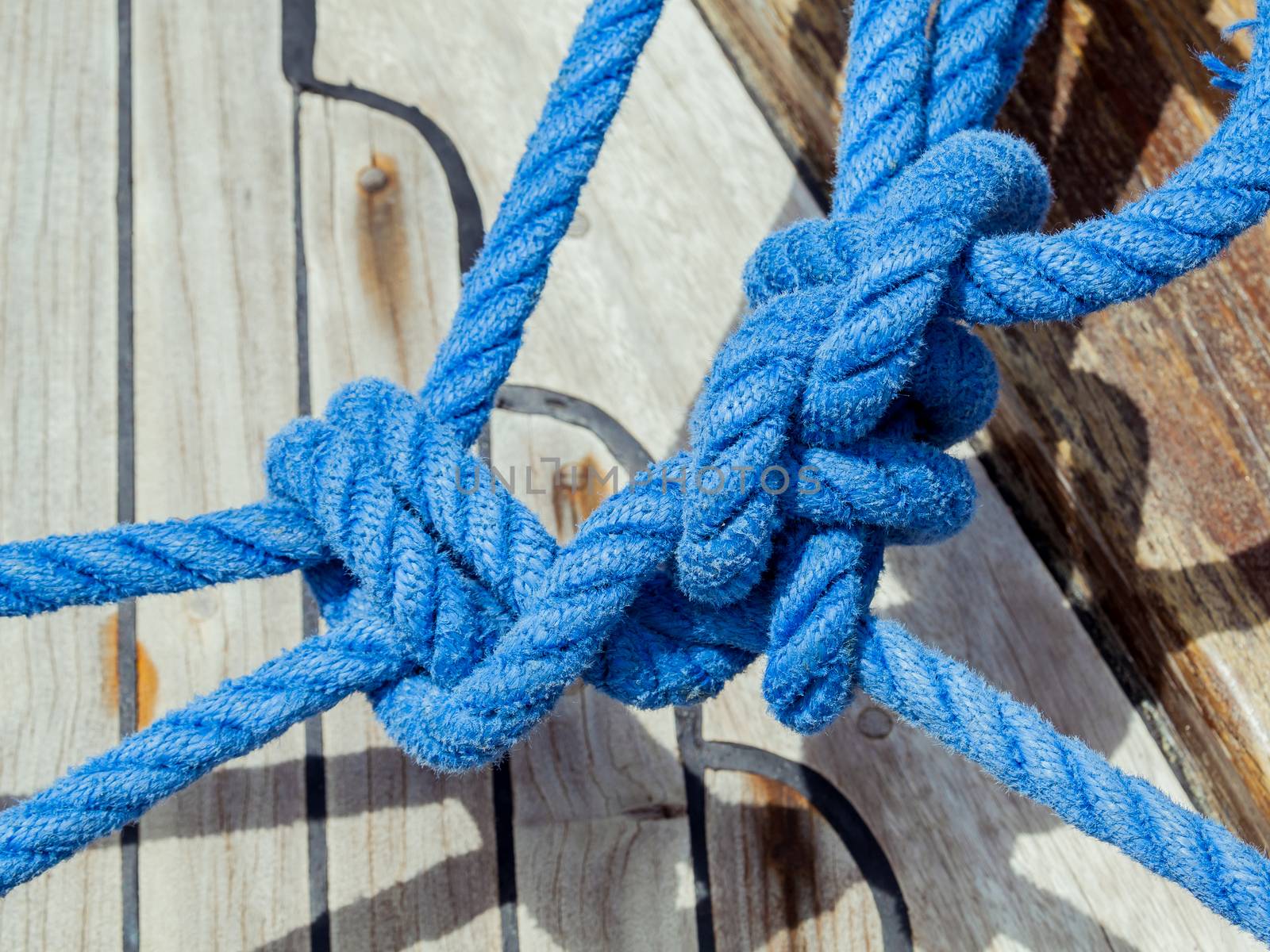 Knot of the rope on on sailing yacht travel from Ko Samui to Ko Phangan ,Thailand