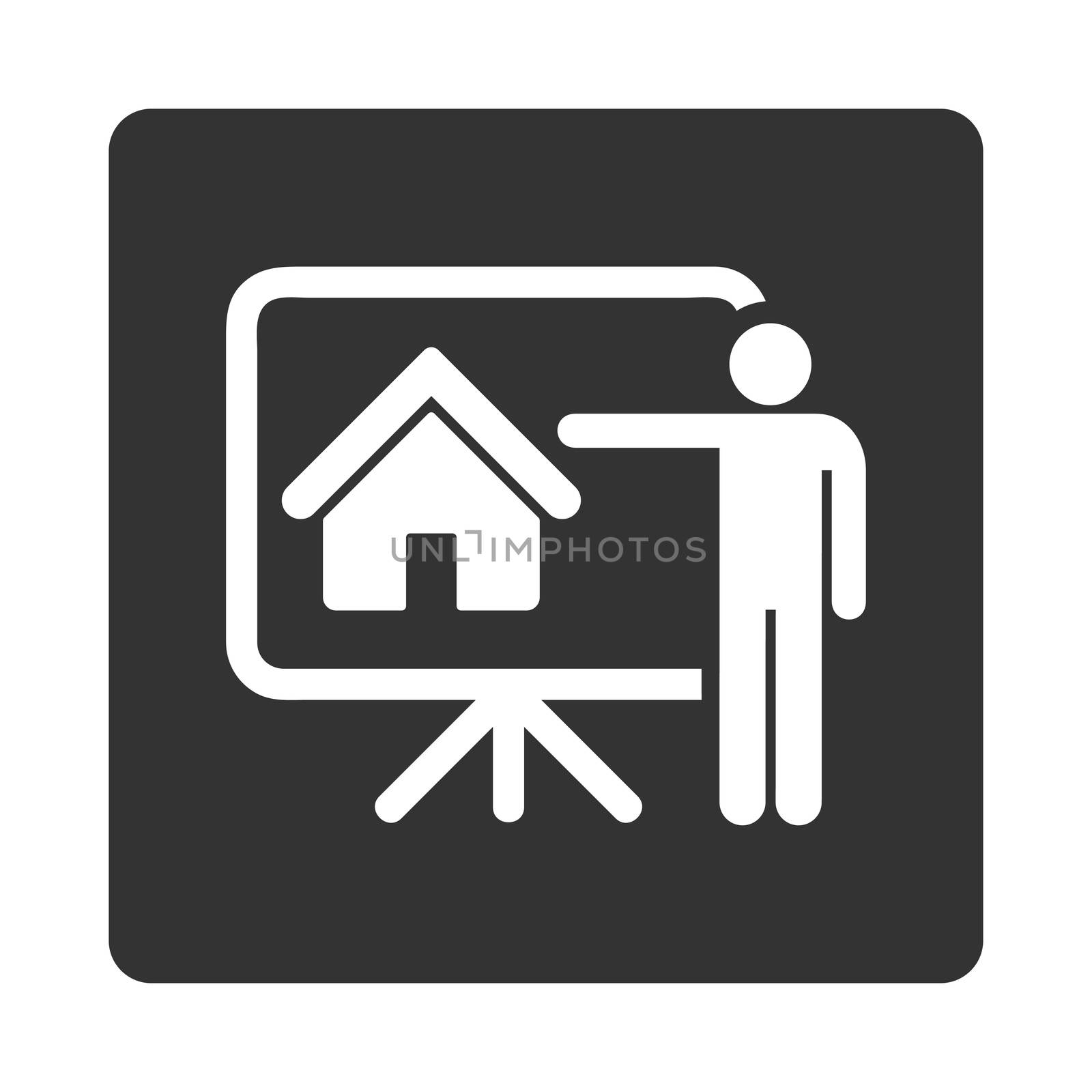 Realtor icon. Glyph style is white and gray colors, flat rounded square button on a white background.