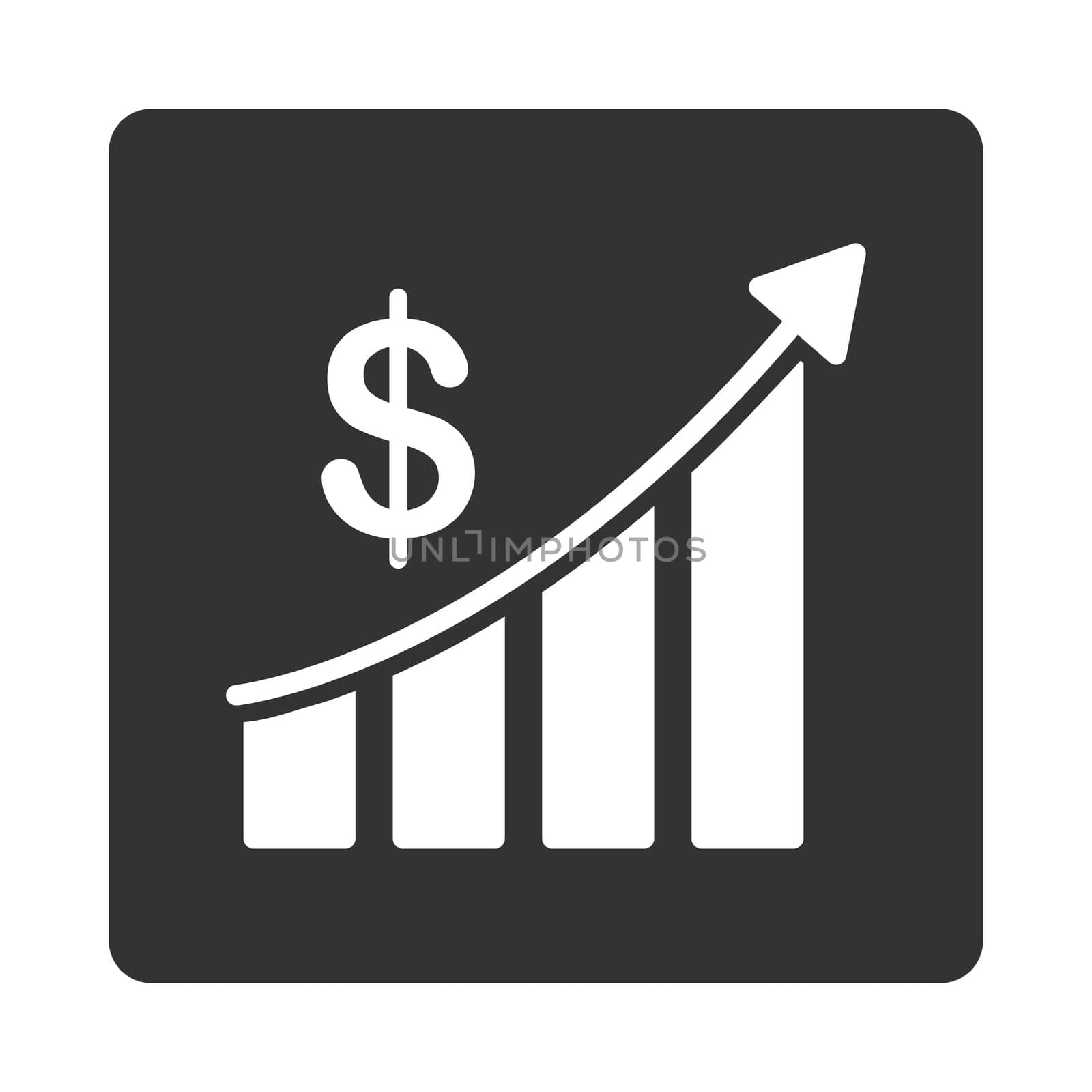 Sales icon. Glyph style is white and gray colors, flat rounded square button on a white background.