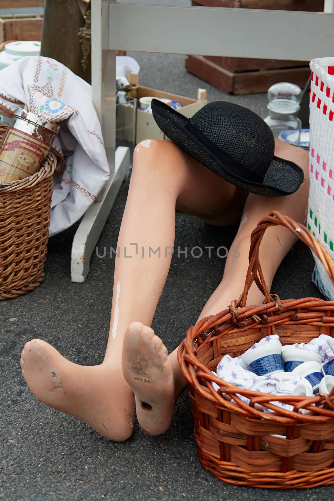 Legs of an old female mannequin  in a traditional Flea Market Denmark