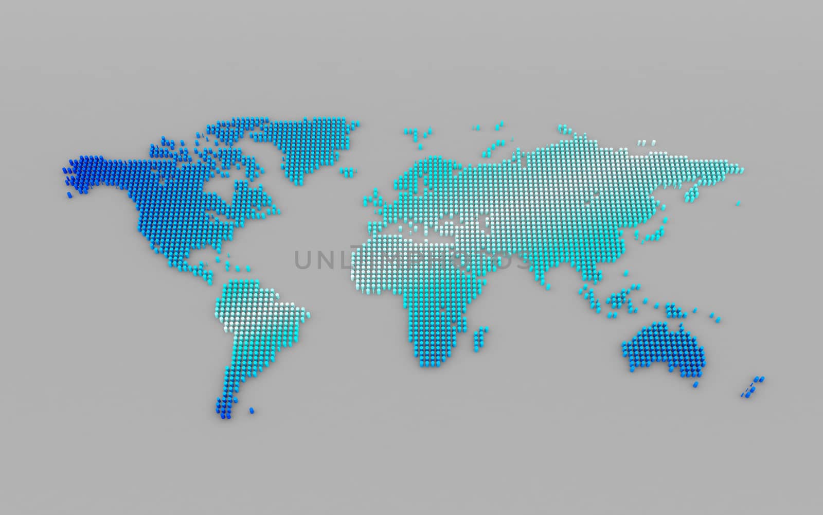 Abstract computer graphic World map of blue round dots by teerawit