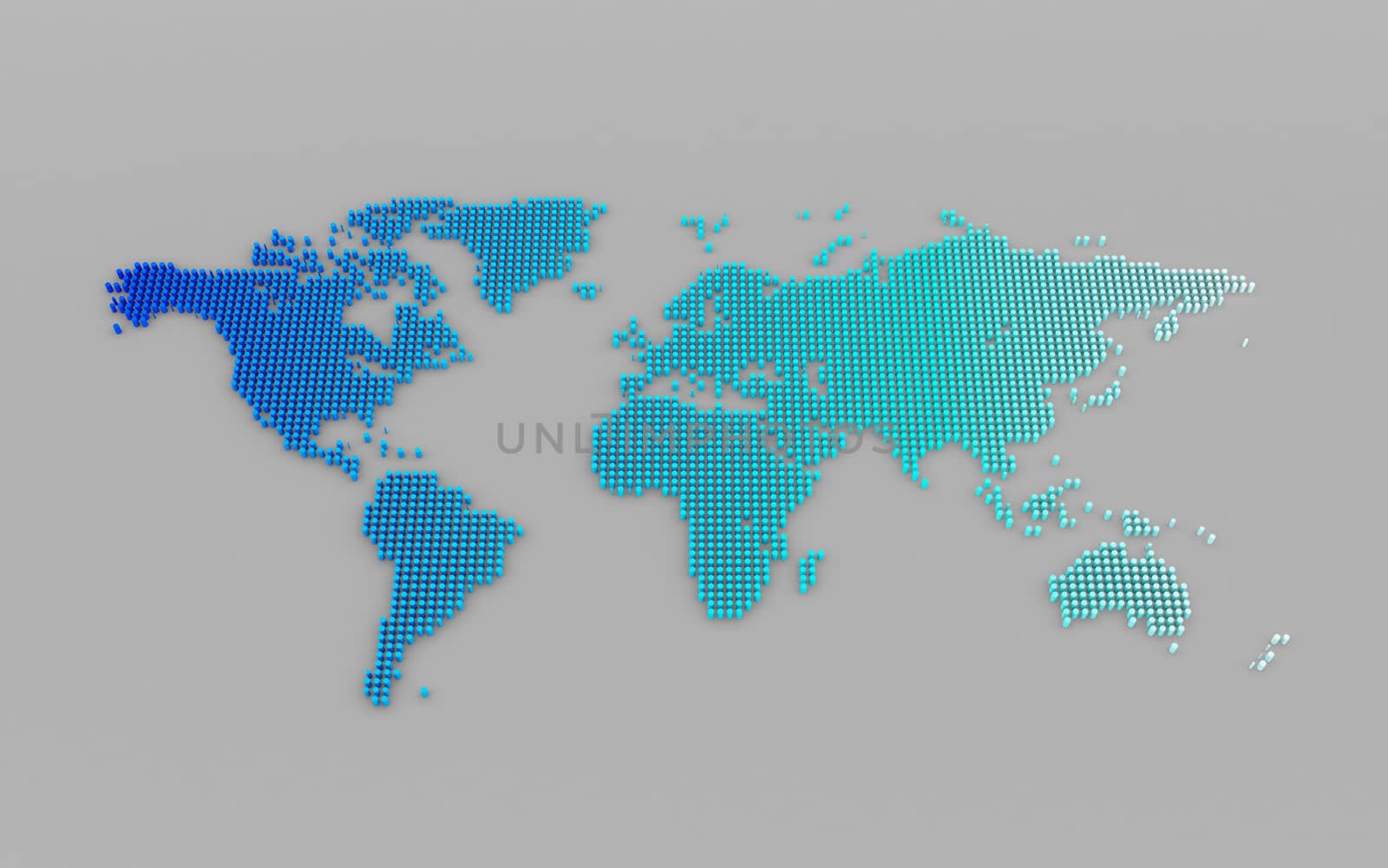 Abstract computer graphic World map of blue round dots by teerawit