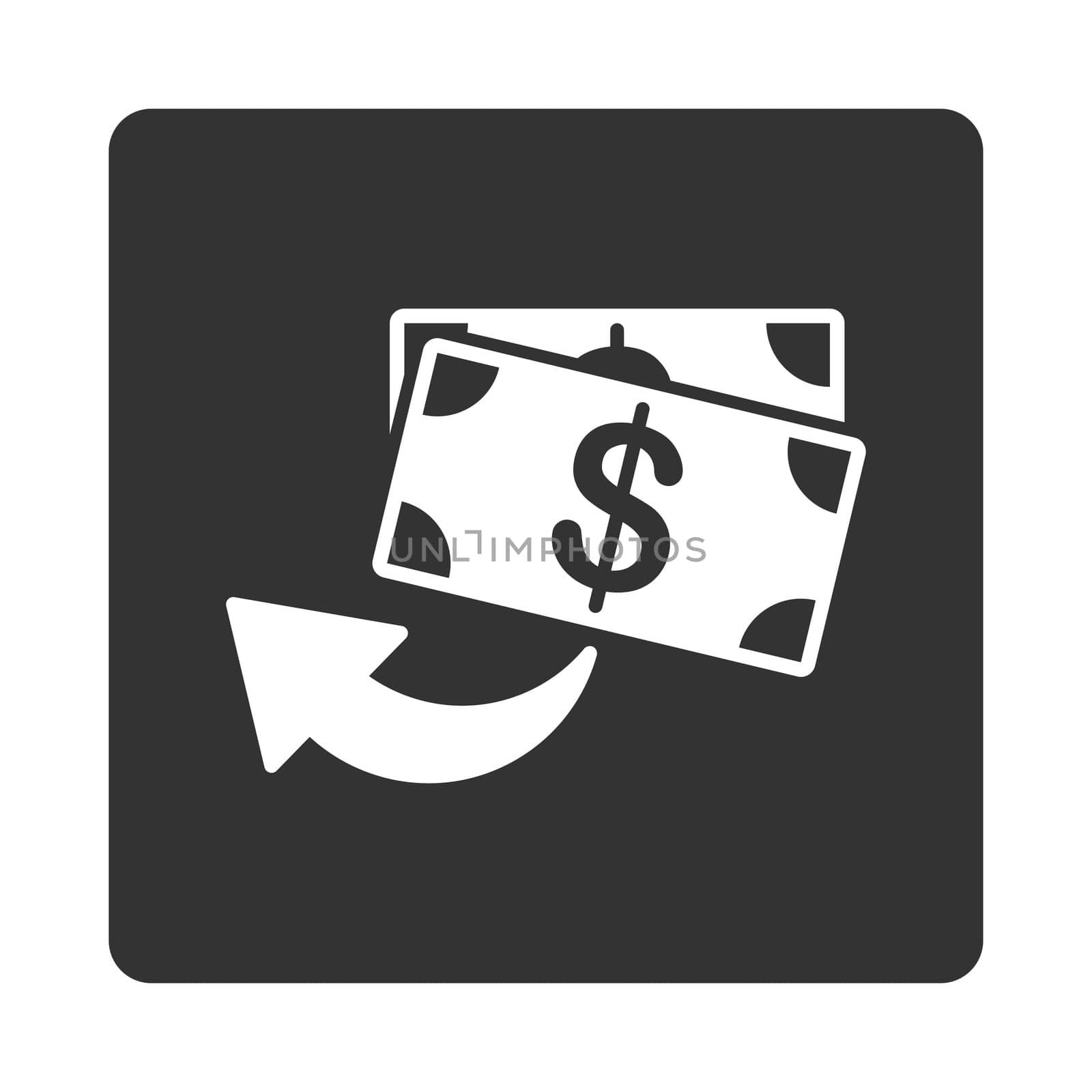 Cashback icon. This flat rounded square button uses white and gray colors and isolated on a white background.
