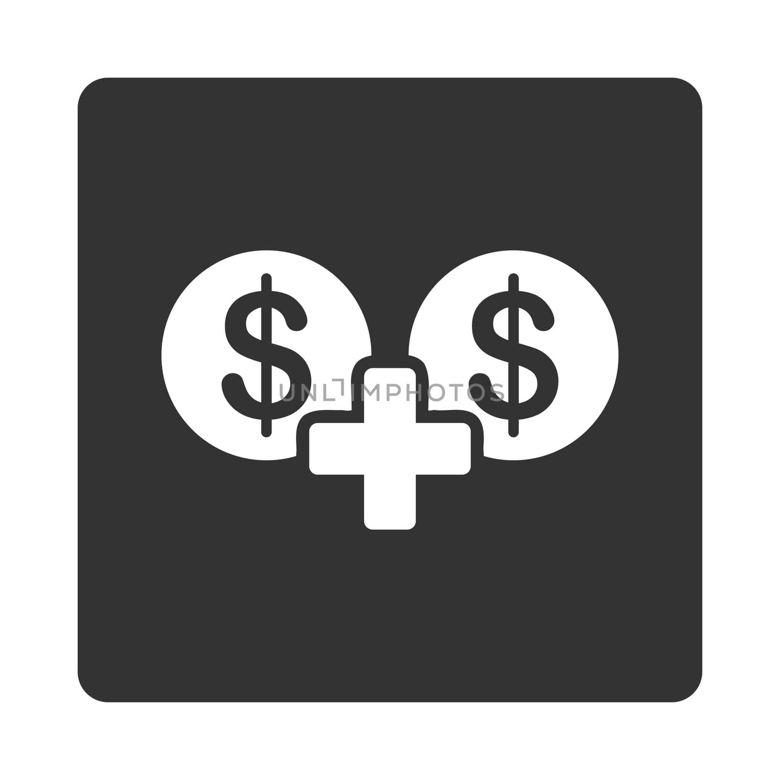 Sum icon. This flat rounded square button uses white and gray colors and isolated on a white background.
