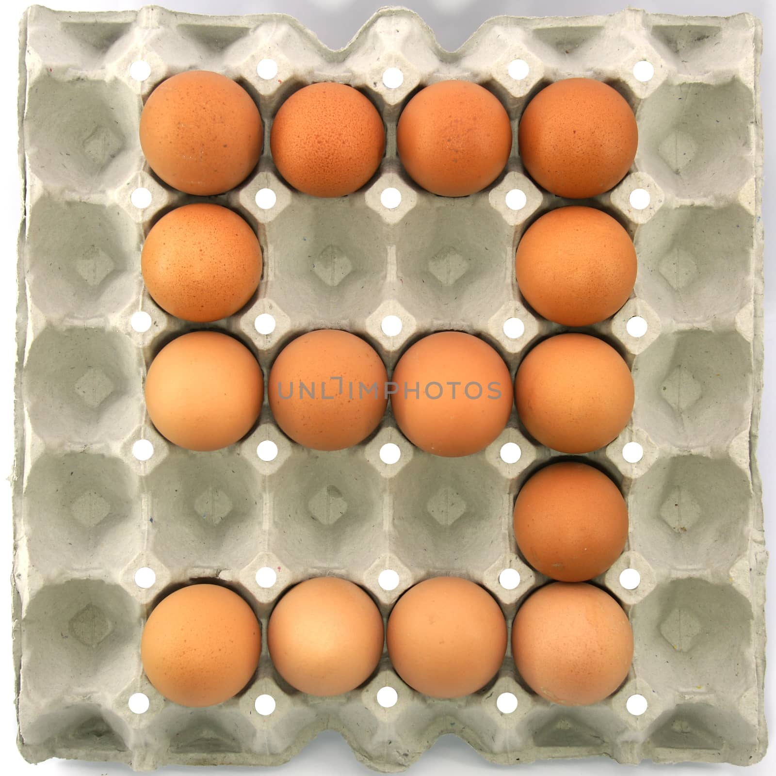 Number nine of eggs in the paper package tray