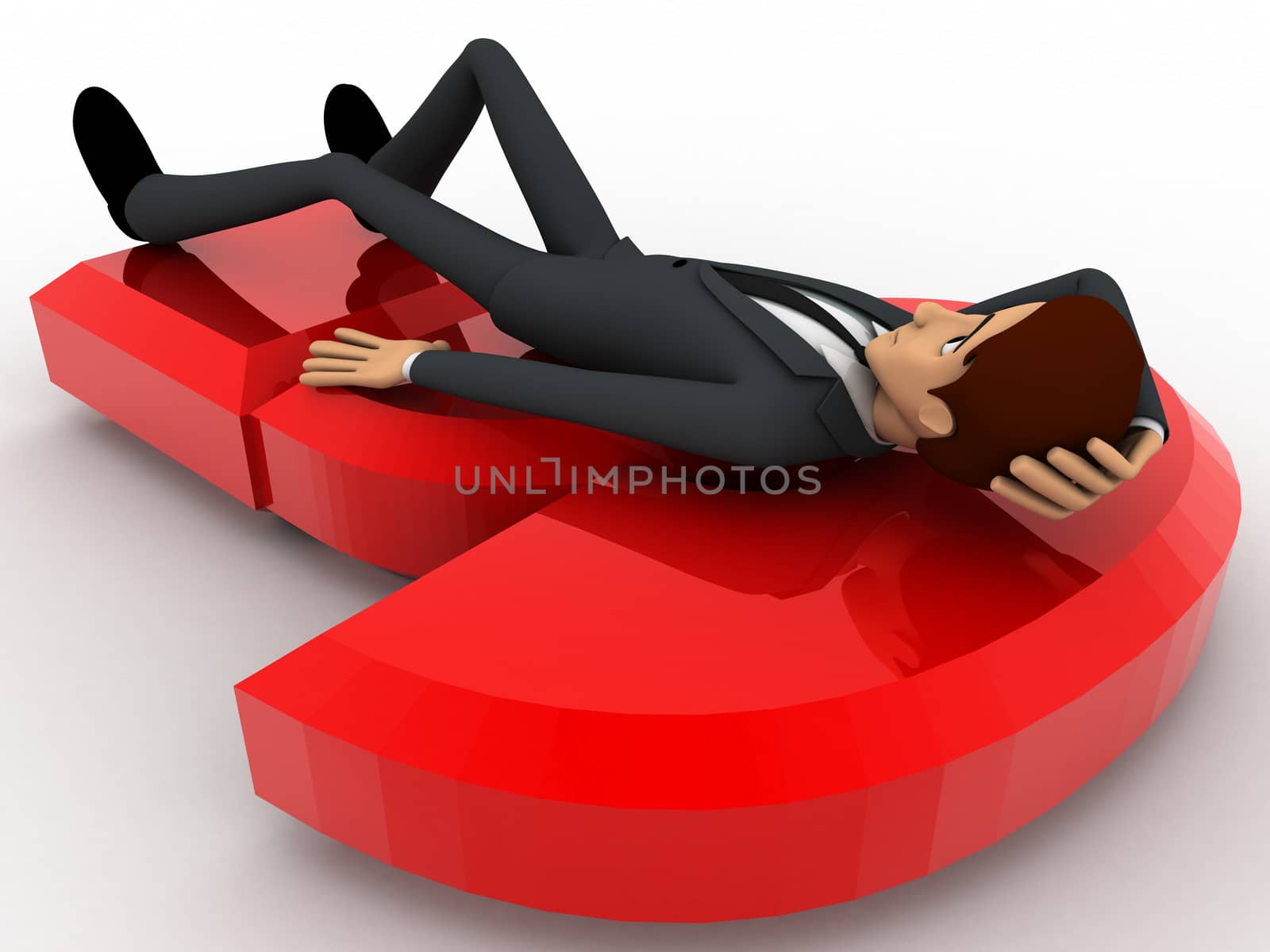 3d man lying on red question mark concept by touchmenithin@gmail.com