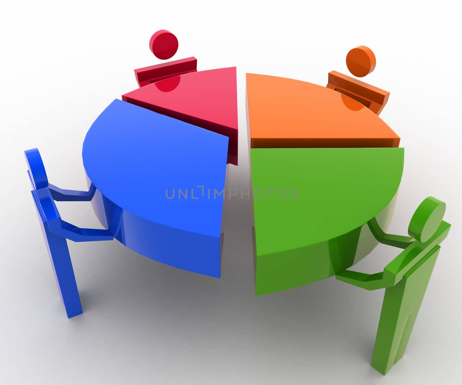 3d man connecting pie graph concept on white background  side angle view