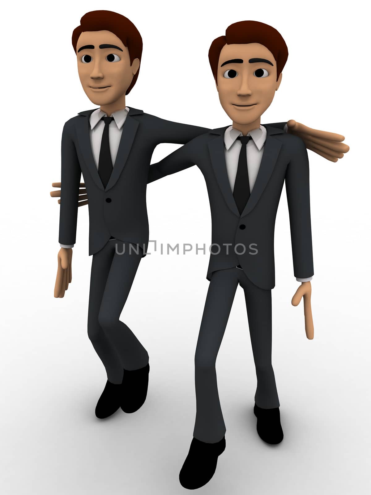 3d man friend walking and in good mood concept on white background, front angle view