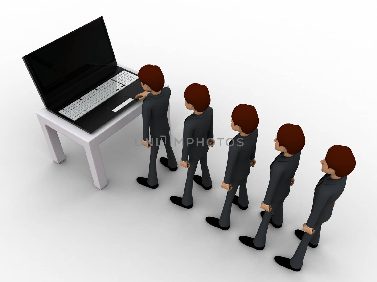 3d man in queue and working on laptop concept by touchmenithin@gmail.com
