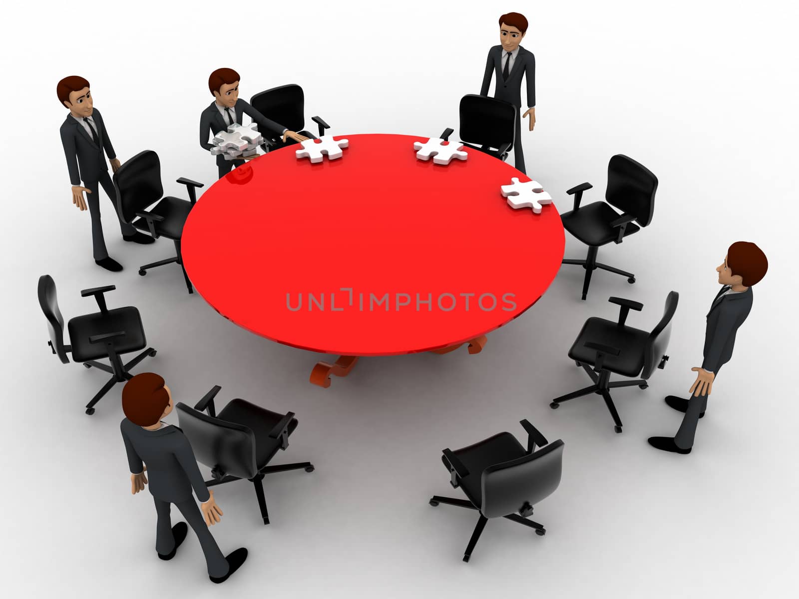 3d man sitting in conference room for office meeting concept on white background, front angle view