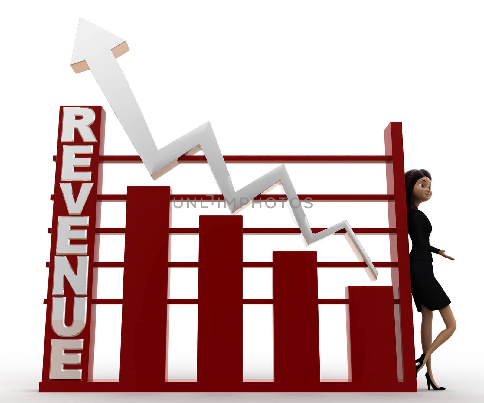 3d woman with revenue growth graph concept by touchmenithin@gmail.com