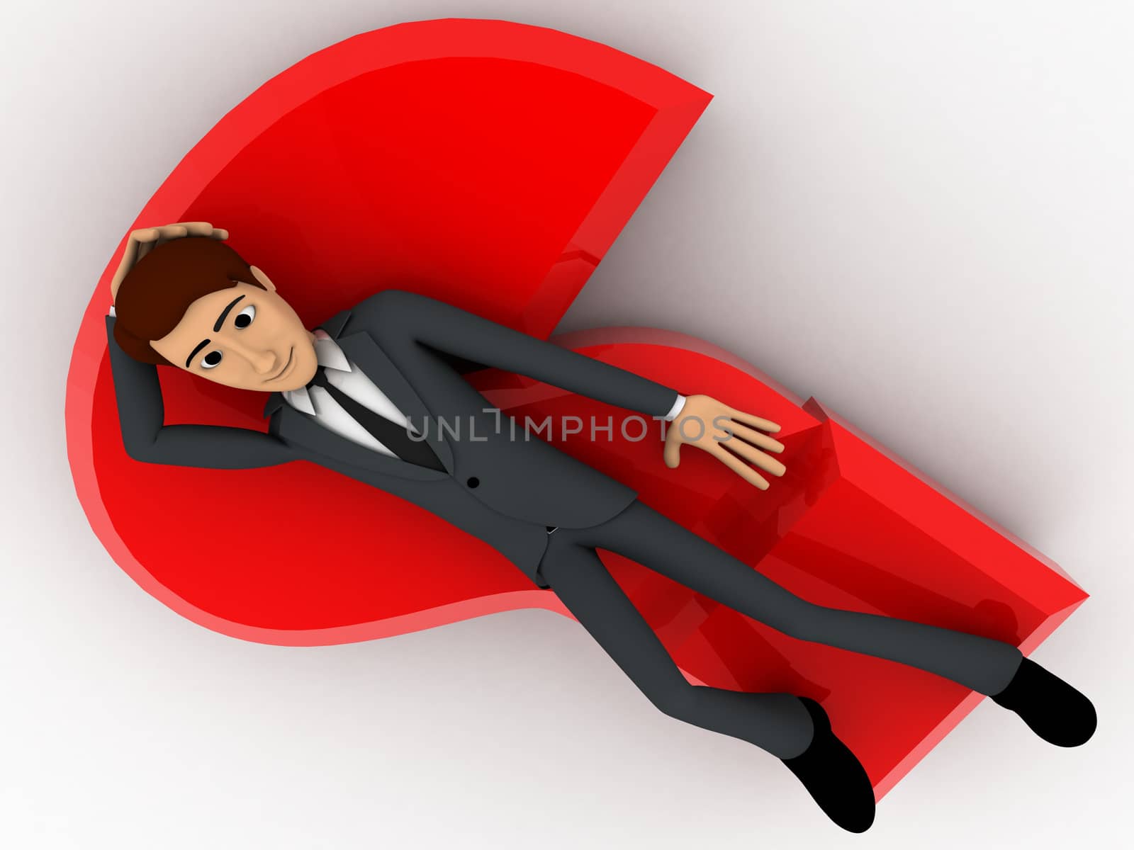 3d man lying on red question mark concept by touchmenithin@gmail.com