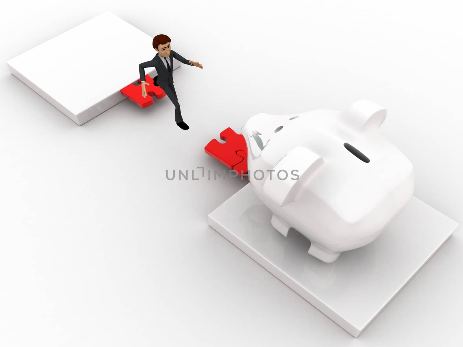 3d man jumping and crossing gap to reach to big piggybank concept by touchmenithin@gmail.com