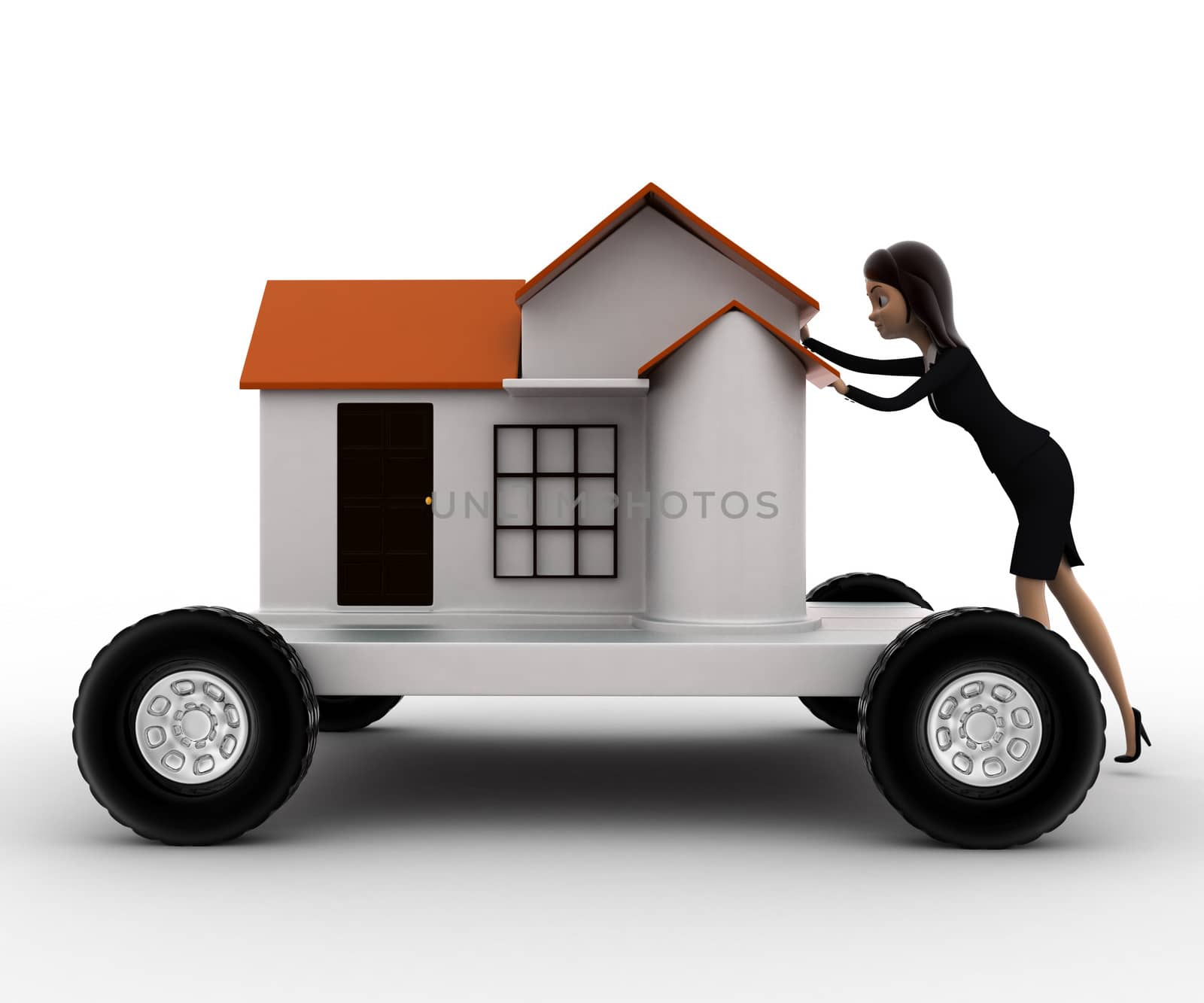 3d woman draw home on handtruck concept by touchmenithin@gmail.com