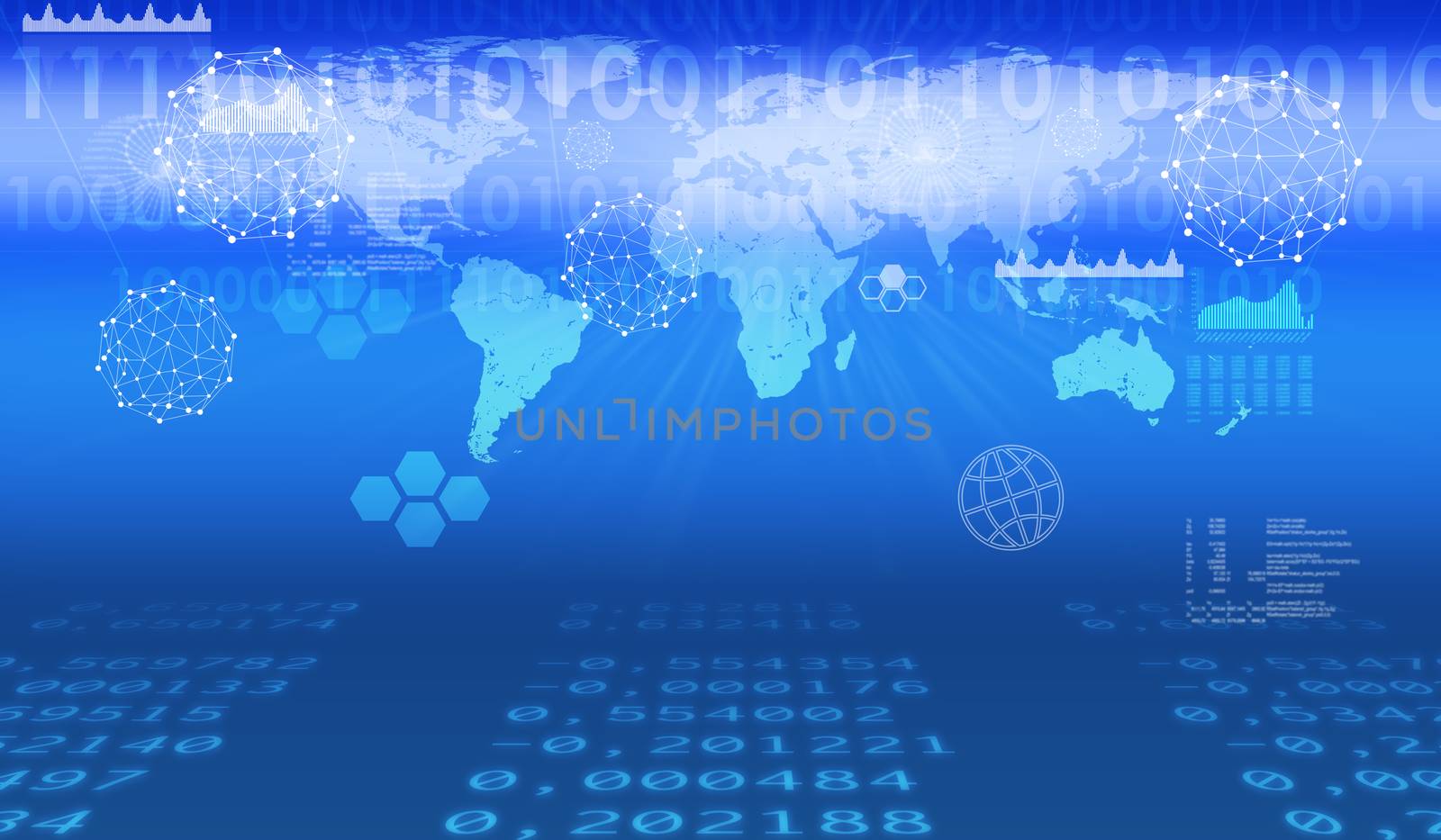 Abstract blue background with world map and glow