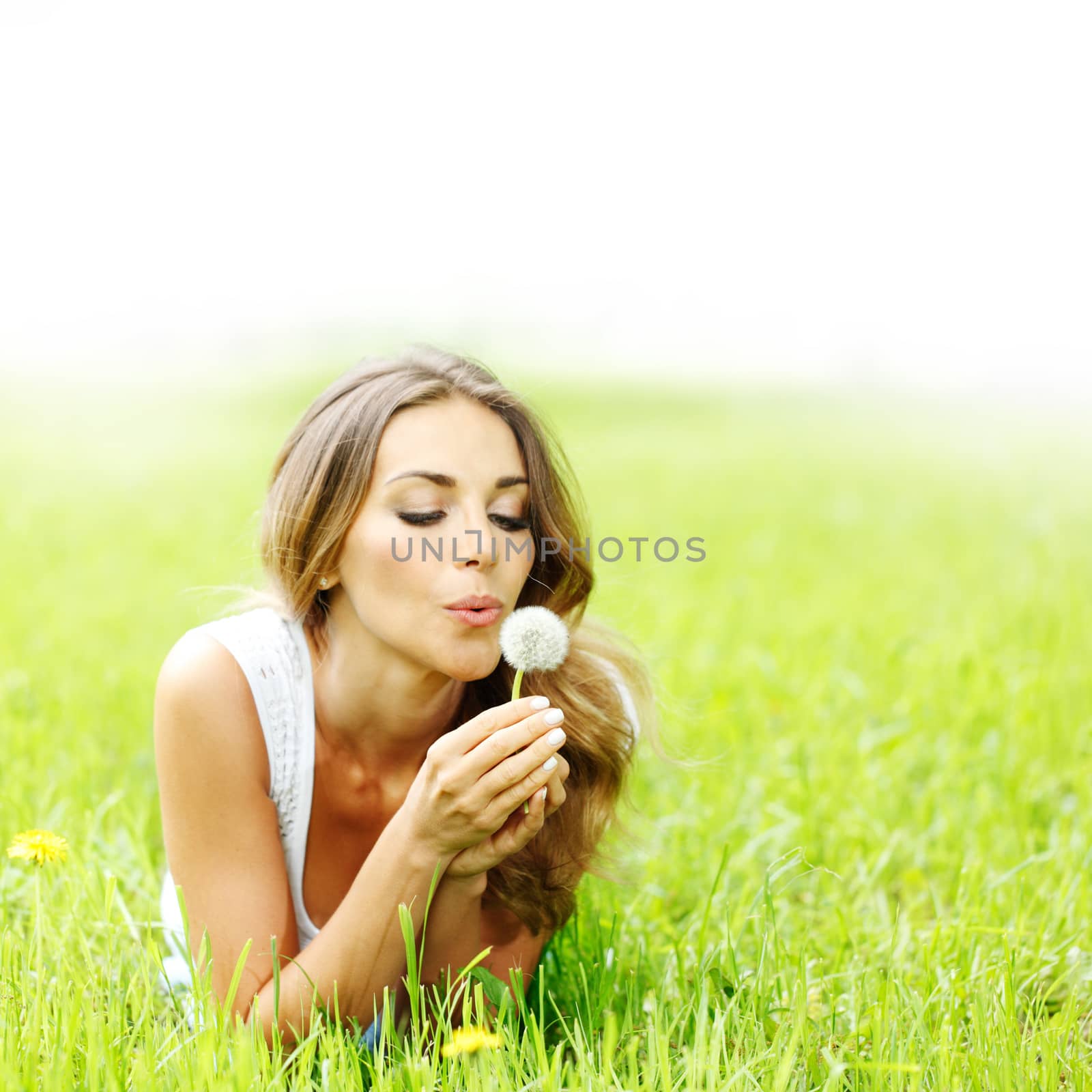 beautiful young woman with dandelion by Yellowj