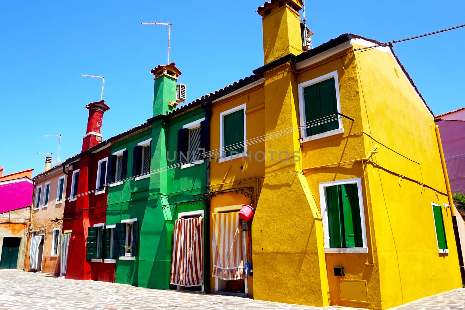 colorful houses building architecture in Burano Island, Venice, Italy