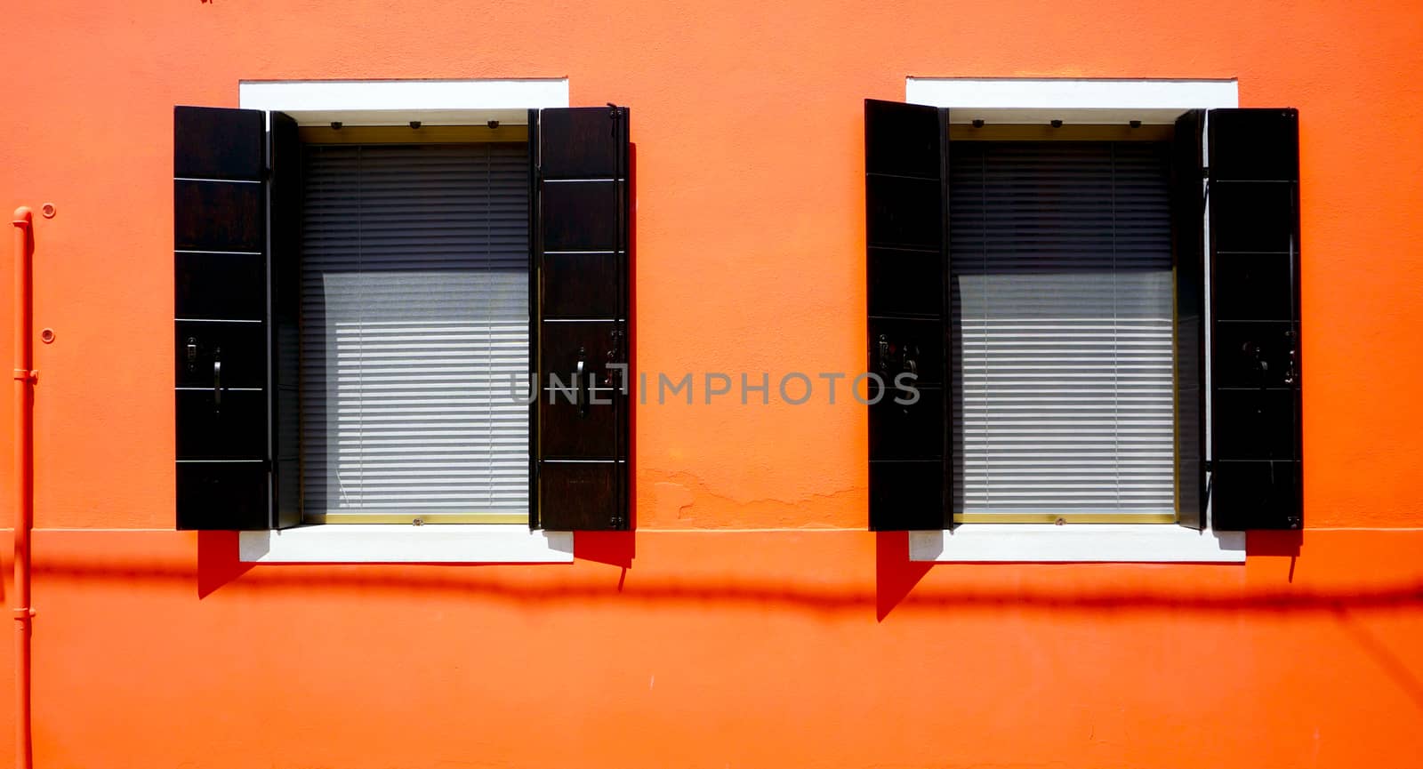 Two Windows House in Burano on orange wall by polarbearstudio
