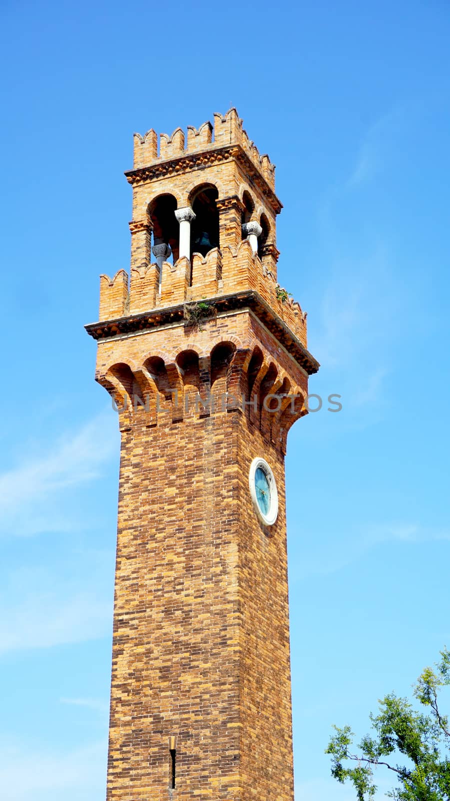 clock tower landmark in Murano, Venice, Italy