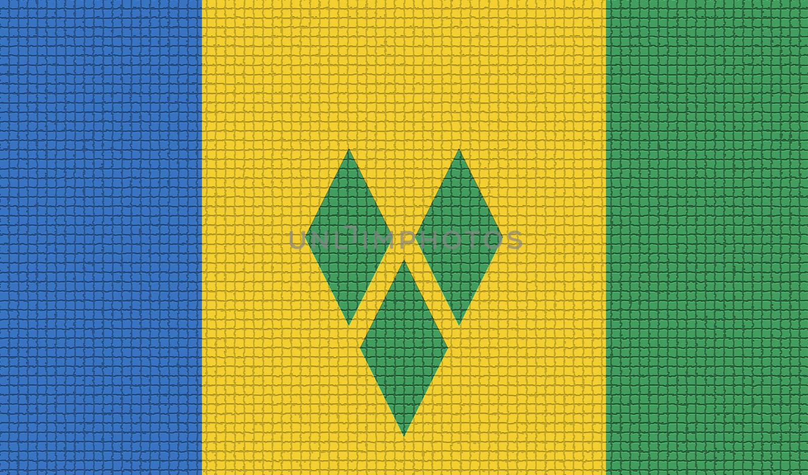 Flags of Saint Vincent and Grenadines with abstract textures. Rasterized version