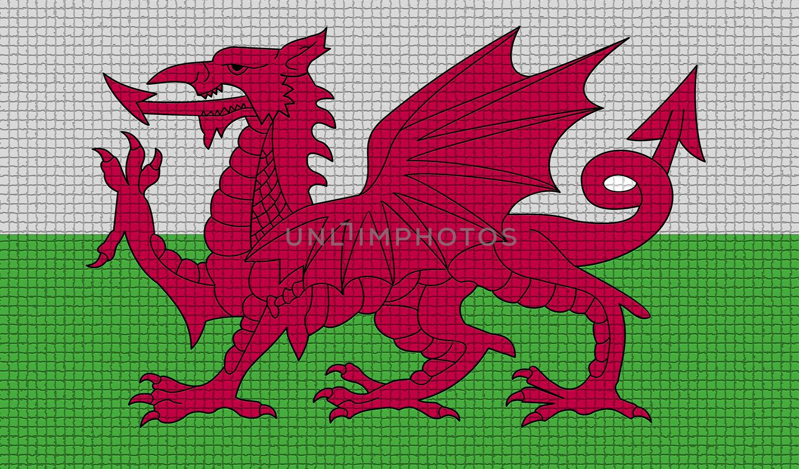 Flags Wales with abstract textures. Rasterized by serhii_lohvyniuk
