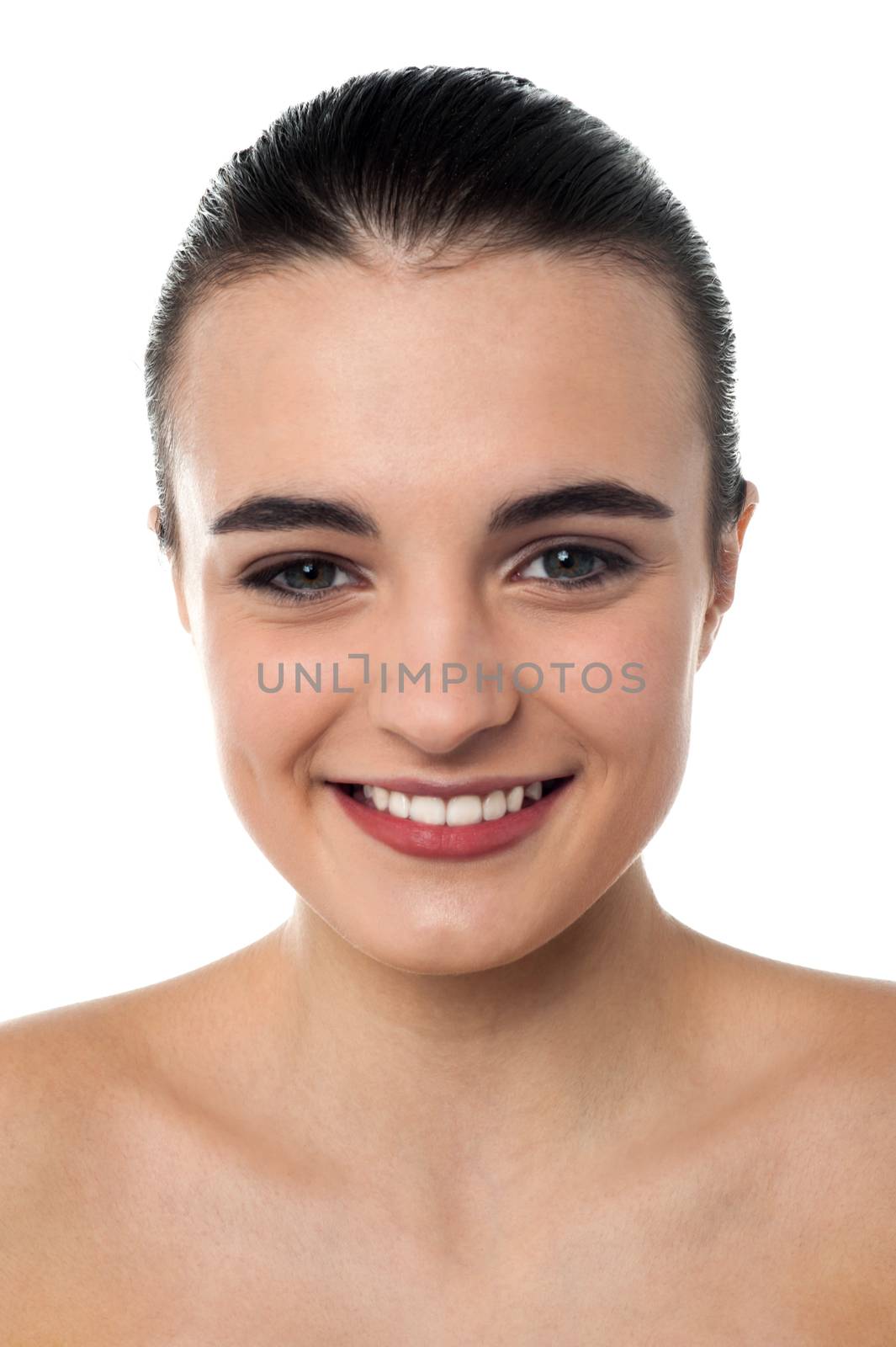 Closeup image of teen girl posing topless