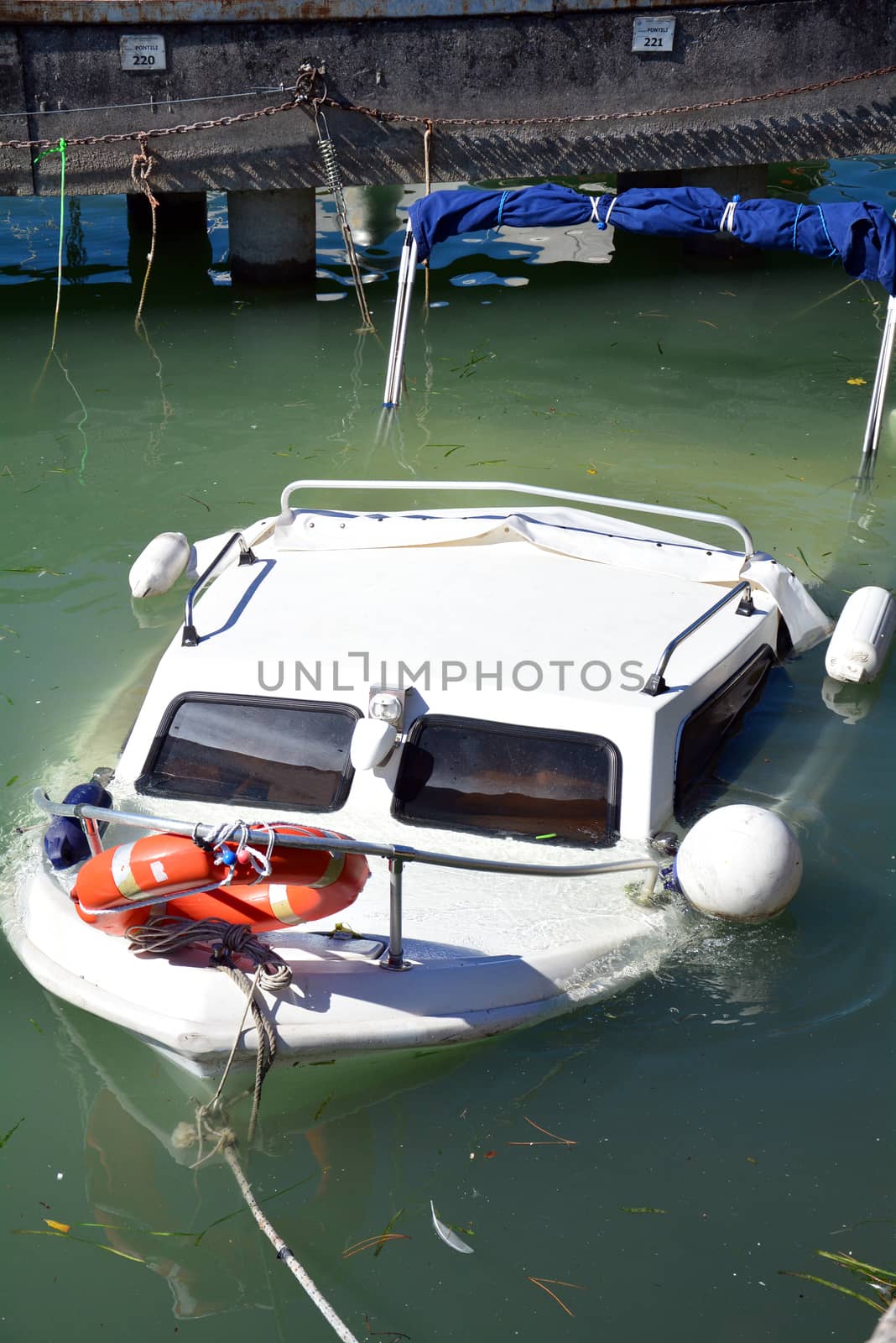 sunken yacht in italy under water boat close detail