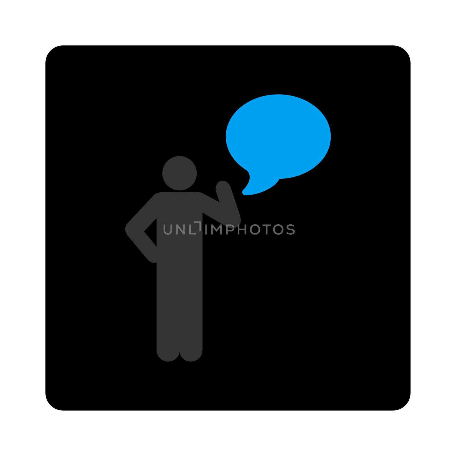 Idea icon. The icon symbol is drawn with blue and gray colors on a black button isolated on a white background.