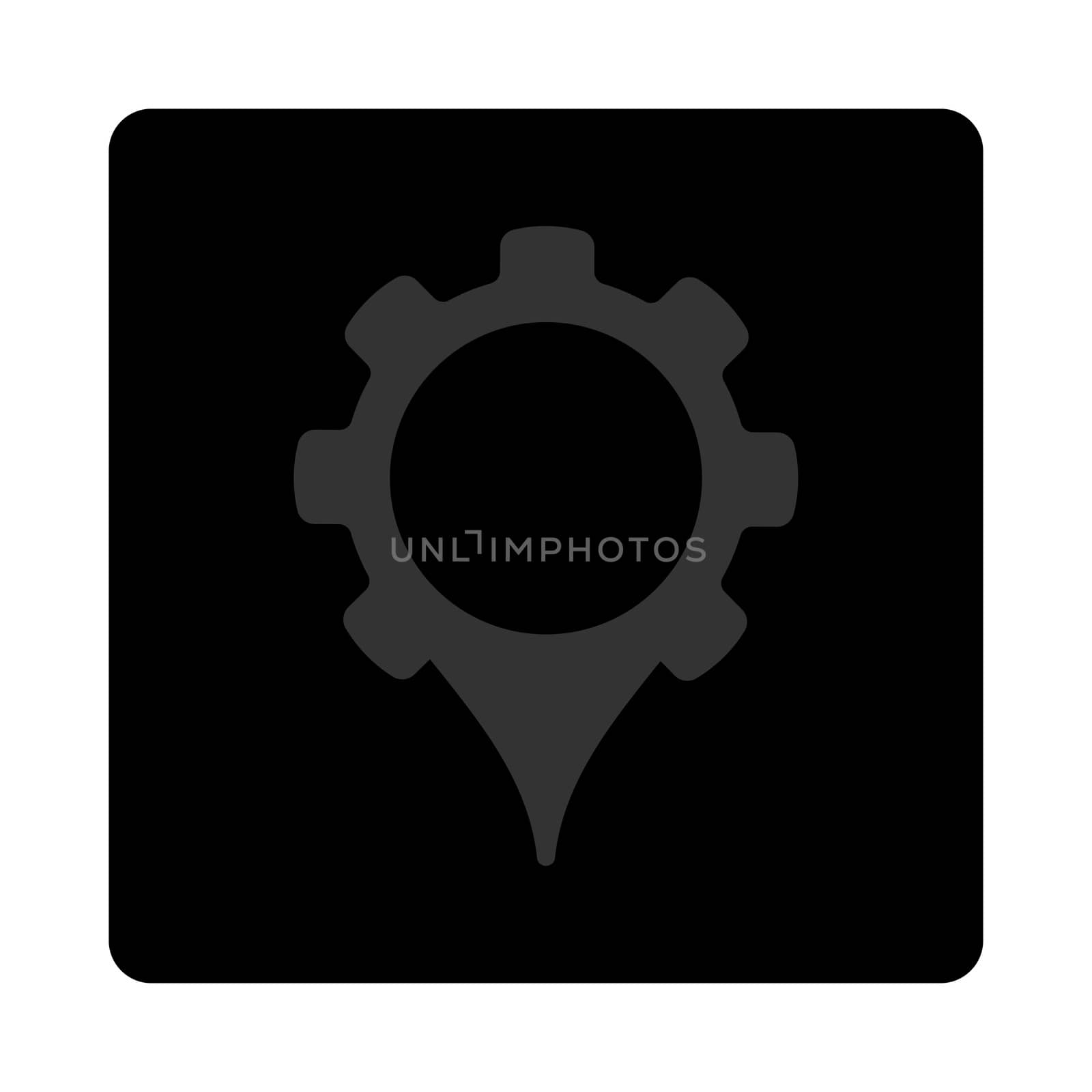 GPS settings icon. The icon symbol is drawn with blue and gray colors on a black button isolated on a white background.