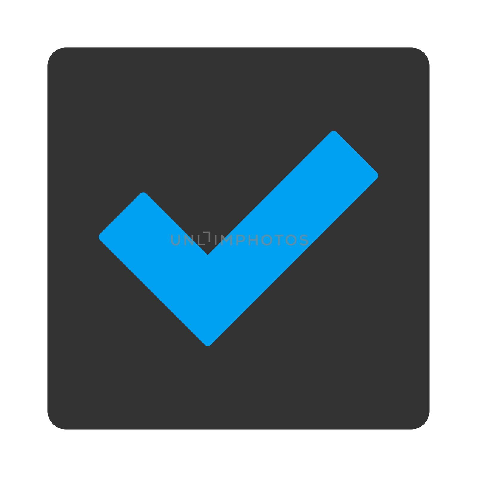 Accept icon. This flat rounded square button uses white and gray colors and isolated on a white background.