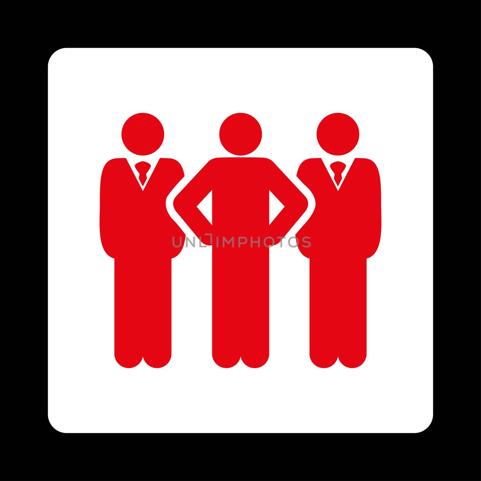 Team icon. This flat rounded square button uses red and white colors and isolated on a black background.