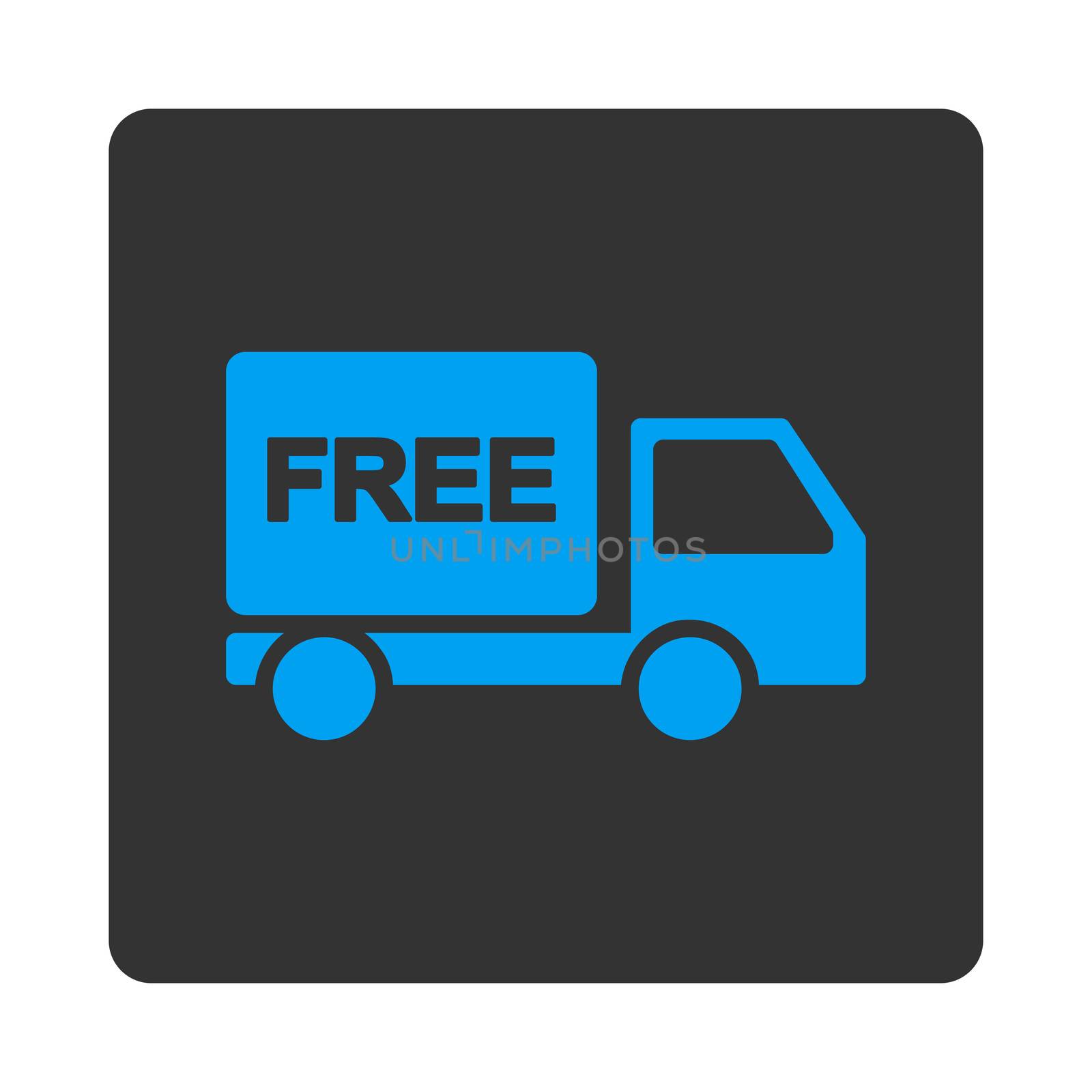 Free delivery icon. This flat rounded square button uses white and gray colors and isolated on a white background.