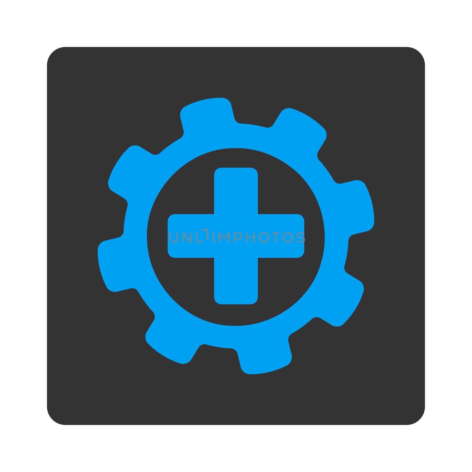 Medical settings icon. This flat rounded square button uses white and gray colors and isolated on a white background.
