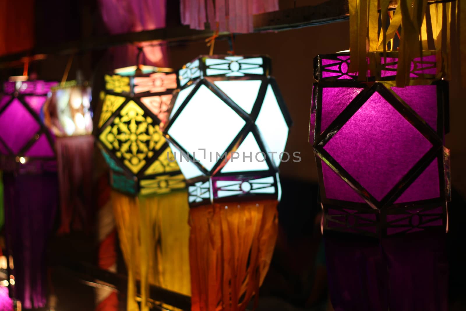 Traditional handmade lanterns lit up on the occassion of Diwali festival in India.