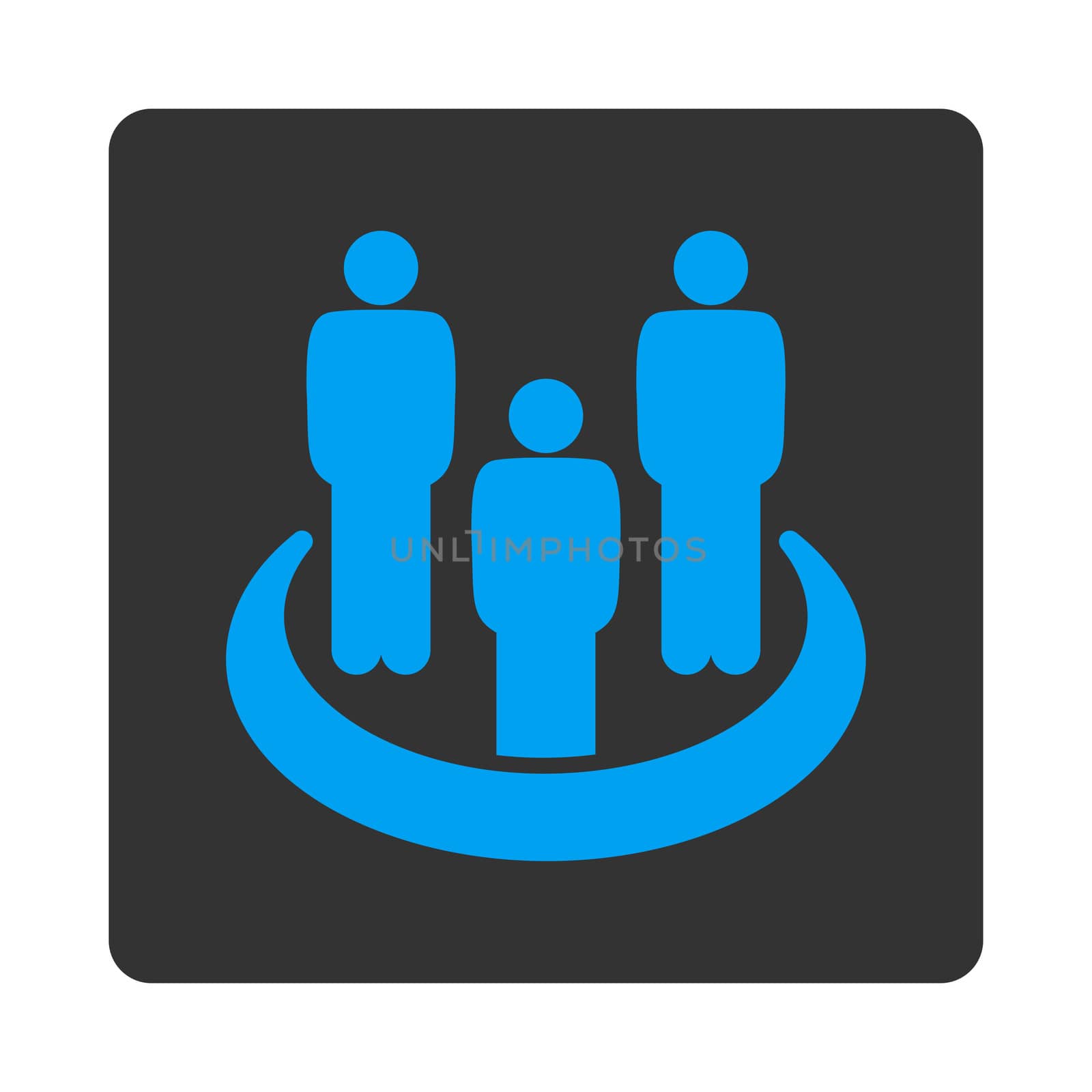 Social group icon. This flat rounded square button uses white and gray colors and isolated on a white background.