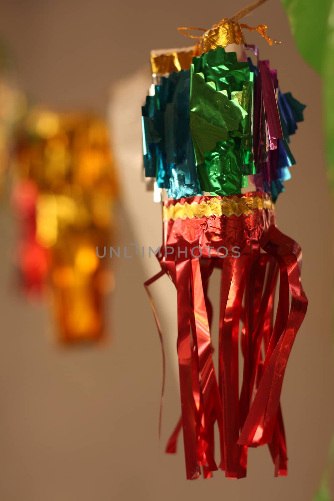 A handmade traditional skylantern hung for festive decorations during Diwali in India.