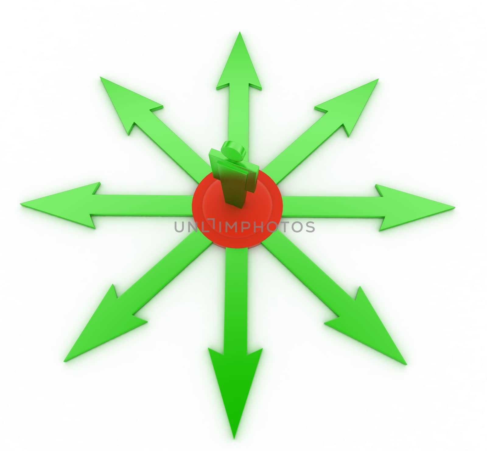 3d icon man standing in middle of different directional arrows  by touchmenithin@gmail.com