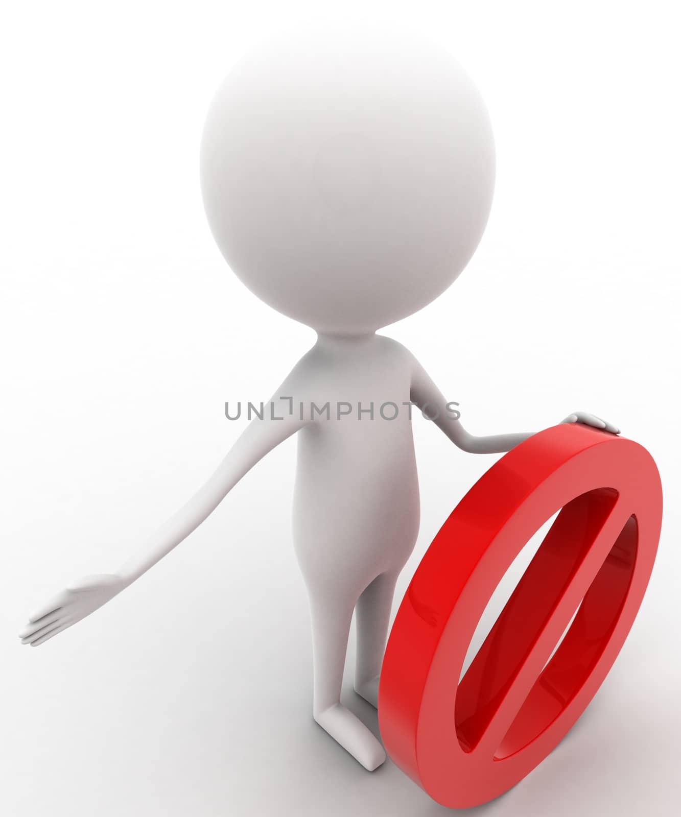 3d  man holding red stop sign concept on white isolated background  , side angle view 