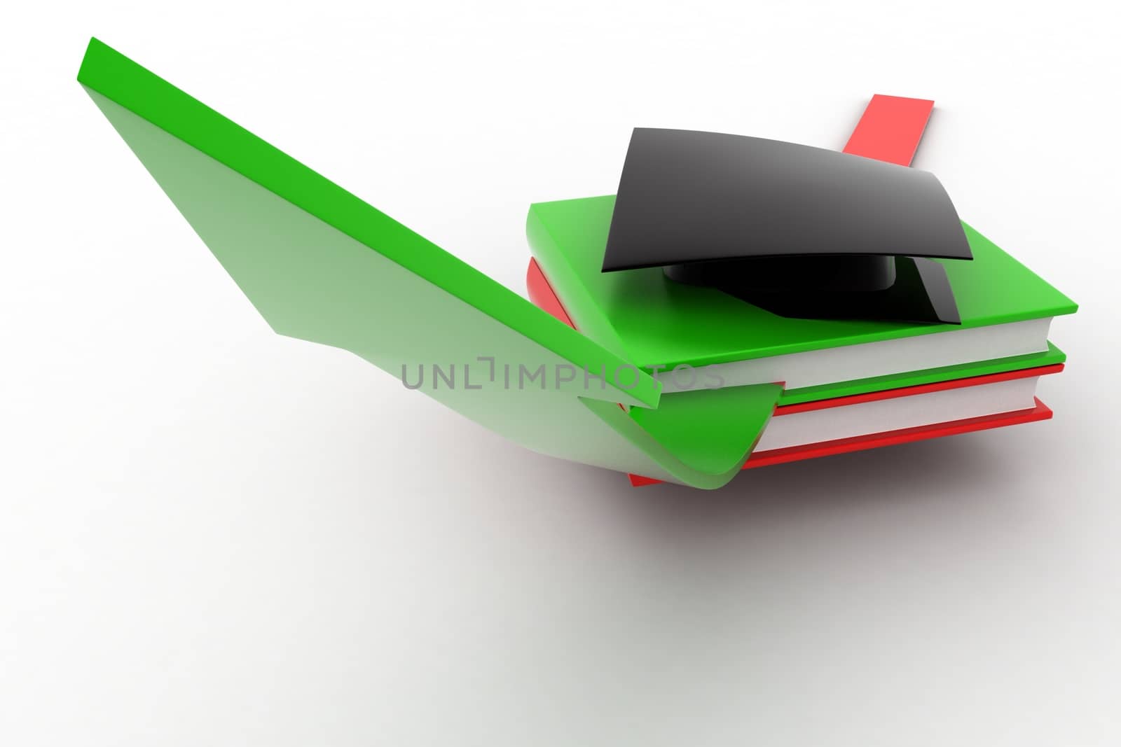 3d arrow  graph  transsformed after getting education  concept   ,  front angle view 