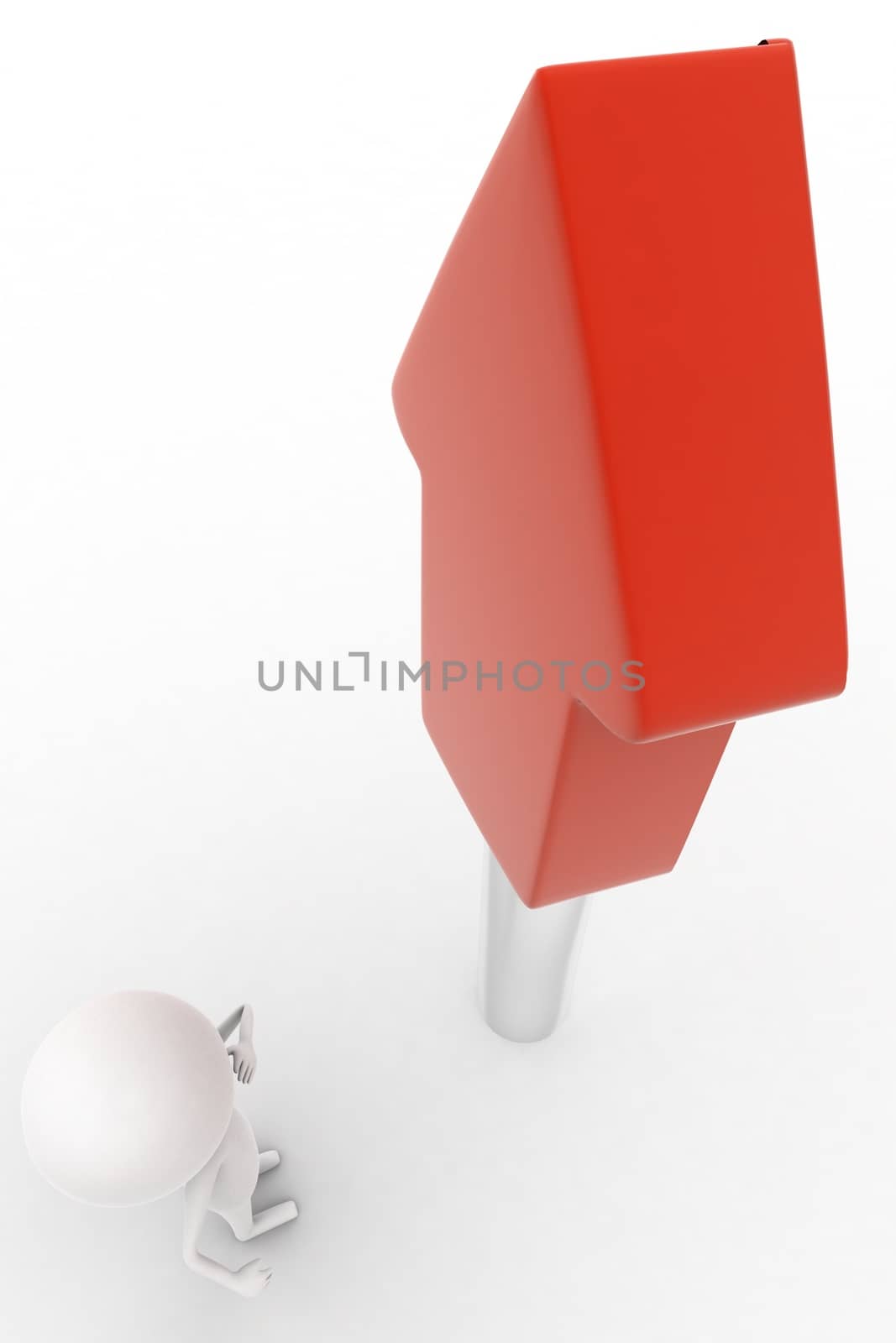 3d man wondering while seeing a large upward arrow concept by touchmenithin@gmail.com