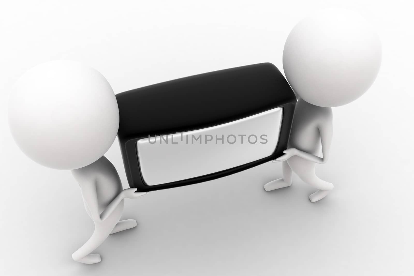 3d man carrying television by hand concept  by touchmenithin@gmail.com