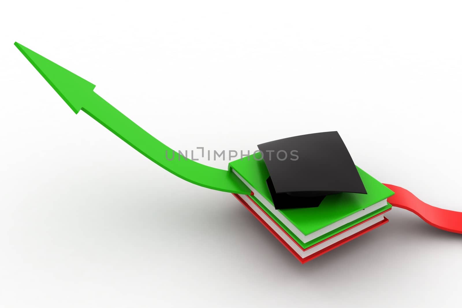 3d arrow  graph  transsformed after getting education  concept   , top  angle view 