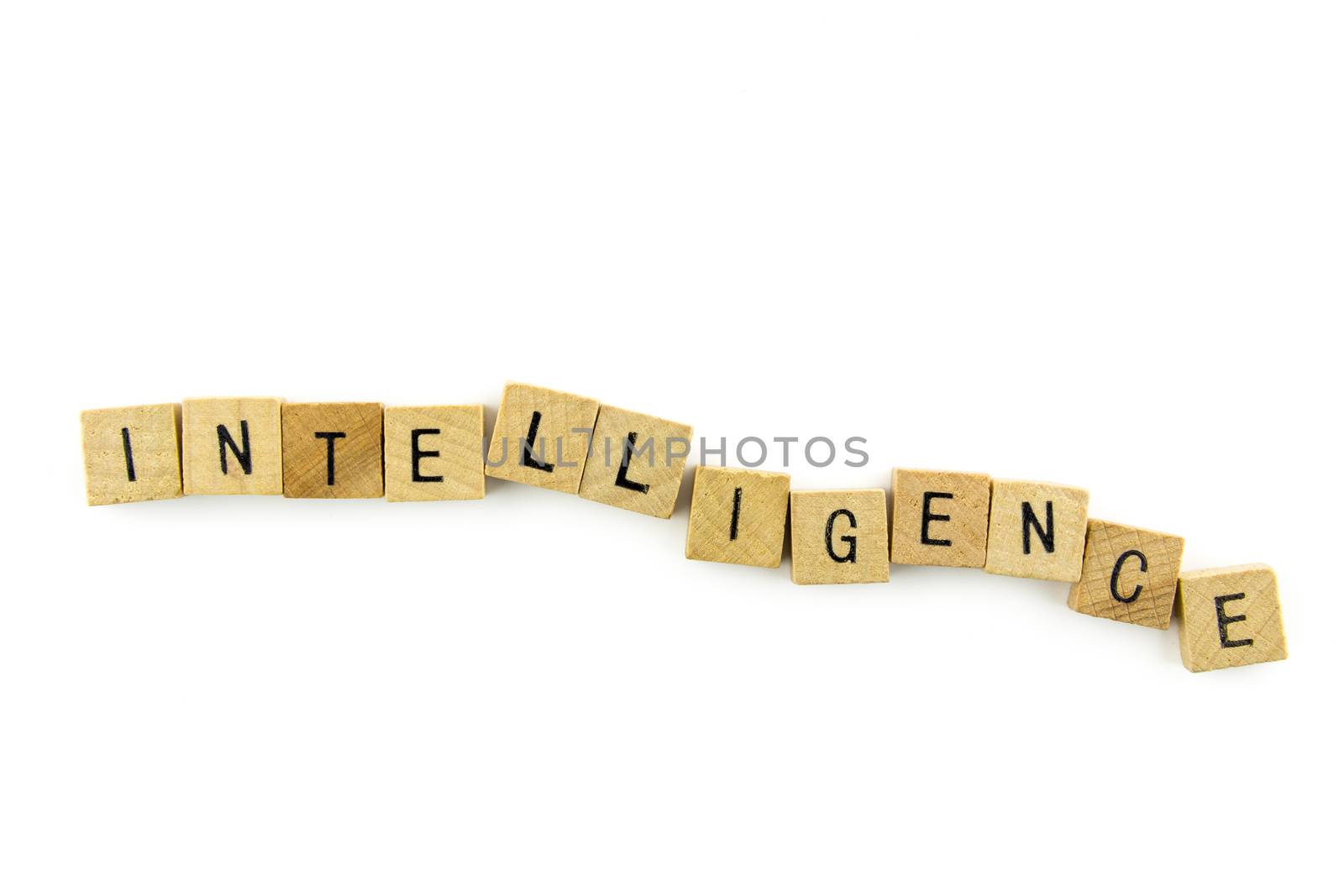 Intelligence text on wooden cubes, isolated on white background by urubank