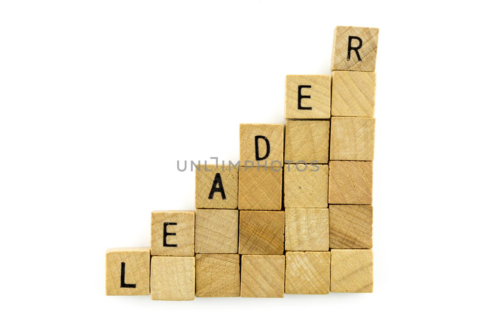 LEADER text on wooden cubes, isolated on white background by urubank