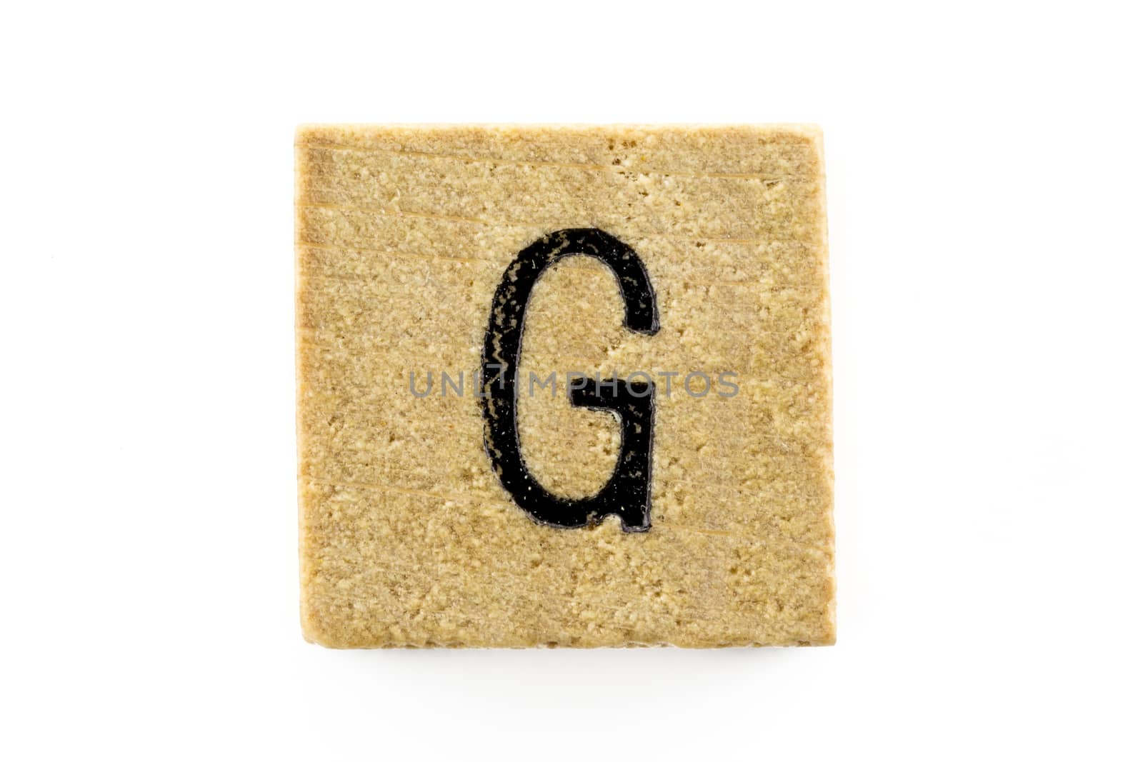 Wooden alphabet blocks with letters G (Isolated)